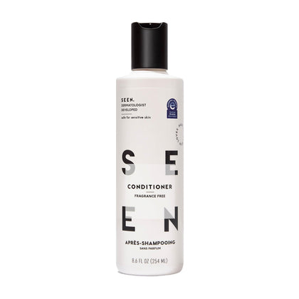 SEEN conditioner front packaging showing clean bottle and label, promotes gentle care