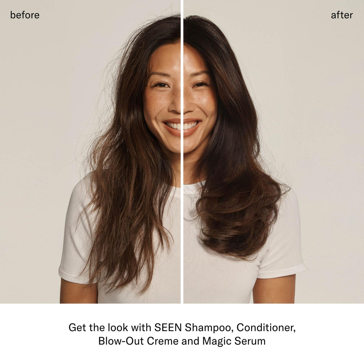 SEEN conditioner applied to mid-lengths in hand for reduced tangles benefit