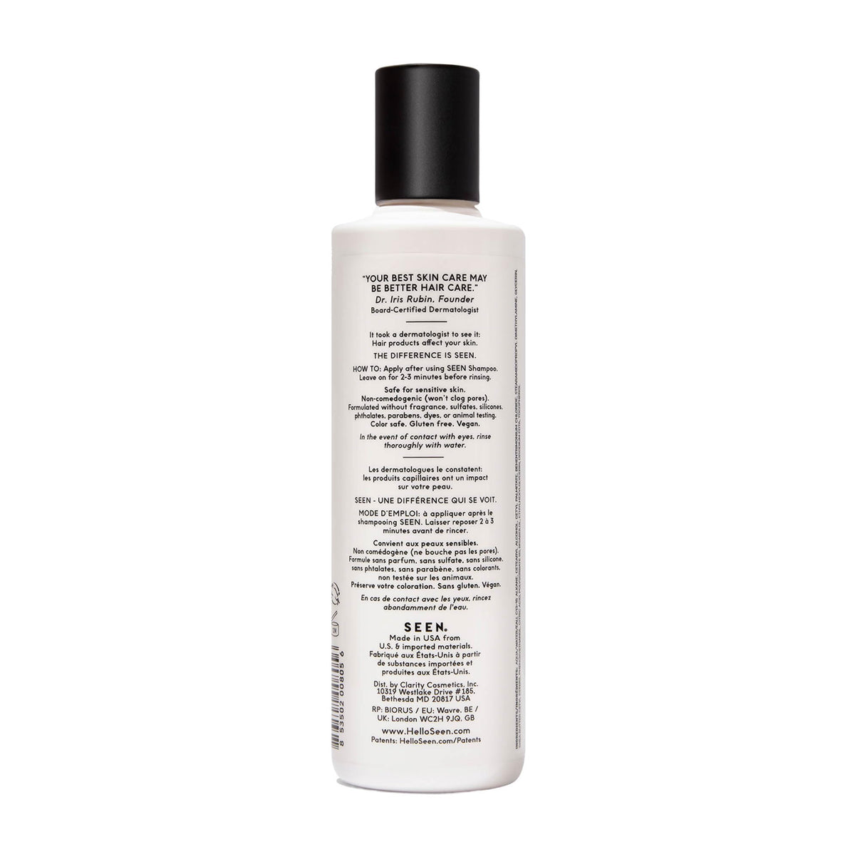 SEEN conditioner pump dispensing creamy texture, demonstrates easy detangling benefit