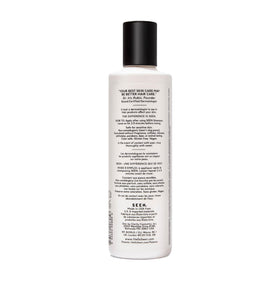 SEEN conditioner pump dispensing creamy texture, demonstrates easy detangling benefit