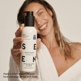 SEEN face wash in hand being applied, demonstrating gentle daily cleansing benefit