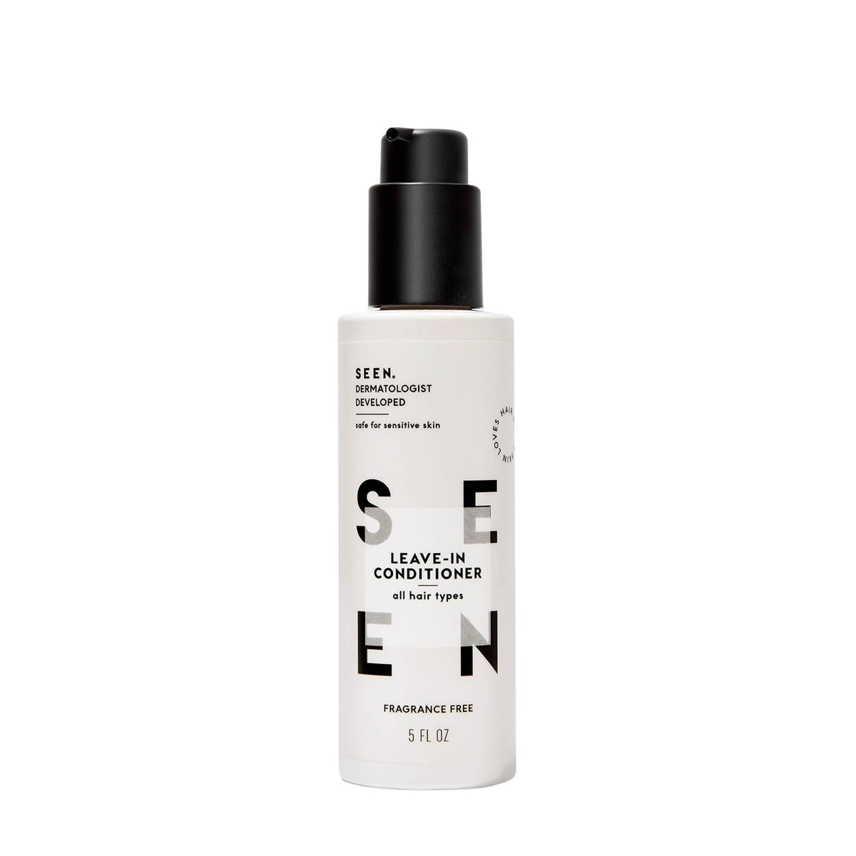 SEEN bottle front view showing fragrance-free label and clear benefit