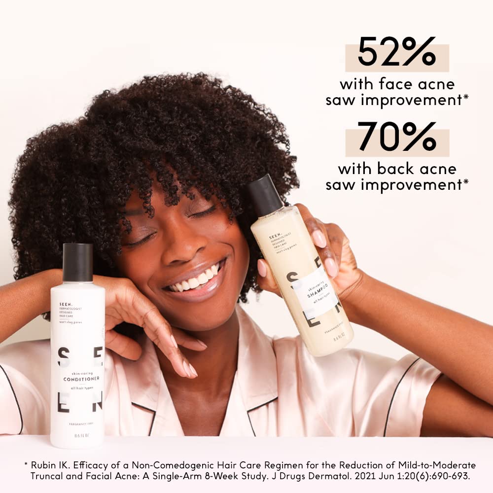 SEEN split-frame hair before and after using trio illustrating reduced frizz benefit