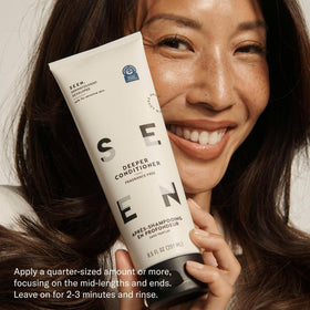 SEEN products on bathroom shelf showcasing gentle routine for sensitive skin