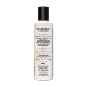 SEEN shampoo pump and label detail highlighting dermatologist-developed formula