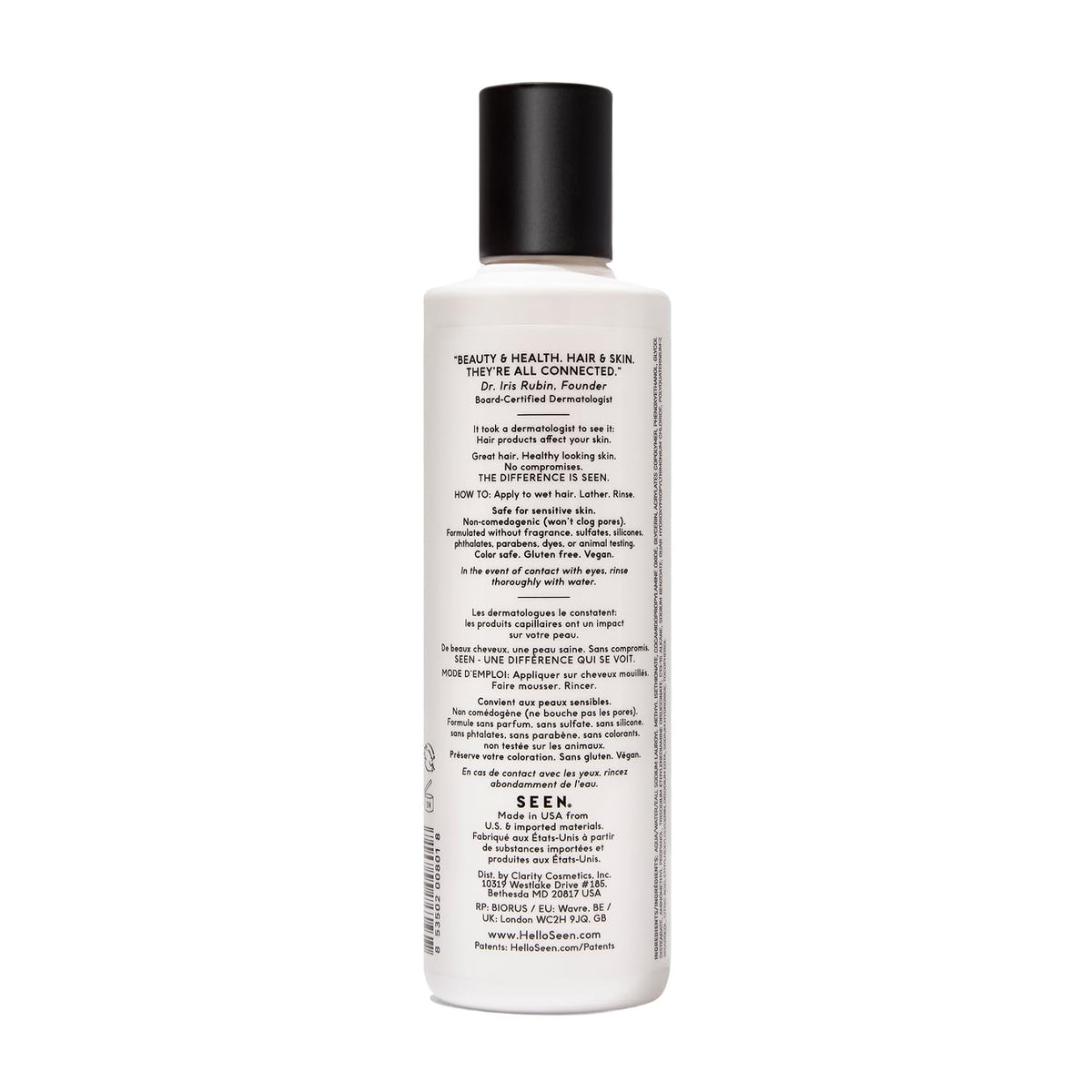 SEEN shampoo pump close-up highlighting easy dispensing and sanitary use benefit