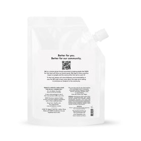 SEEN pouch being poured into bottle demonstrating easy refill benefit