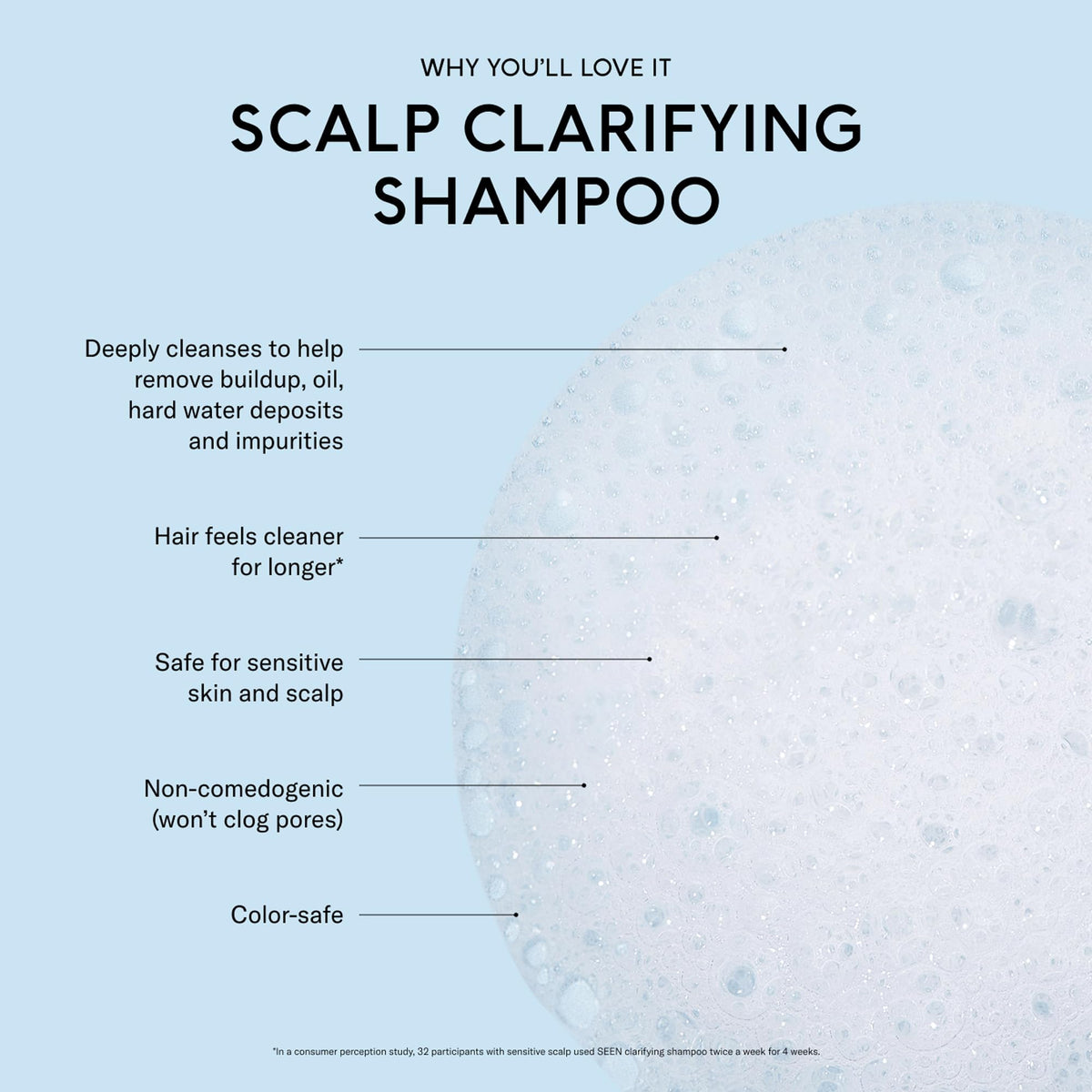 SEEN shampoo texture close-up highlighting gentle, non-irritating formula