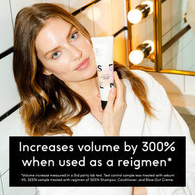 SEEN conditioner cream being rinsed to show detangling and softness benefits