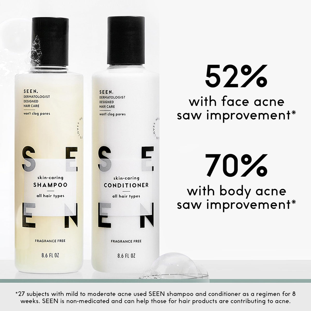 SEEN shampoo pouring from bottle into hand for gentle cleanse without sulfates