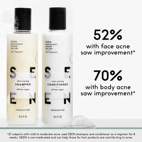 SEEN shampoo pouring from bottle into hand for gentle cleanse without sulfates
