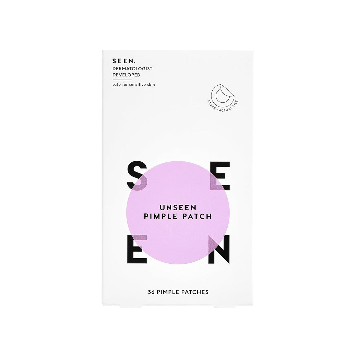 SEEN front packaging showing product name and benefits for clear skin