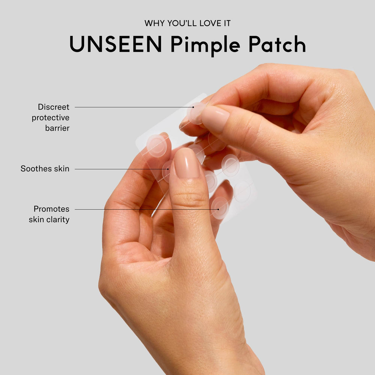 SEEN patch applied to cheek demonstrating discreet protection and healing