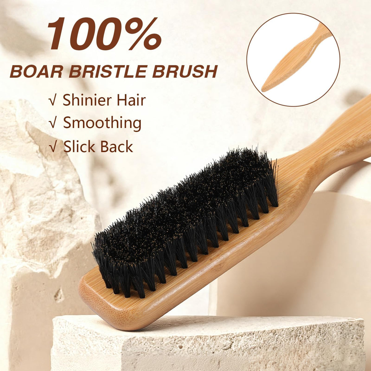 Seiolieliou boar bristle brush distributing oils for shine
