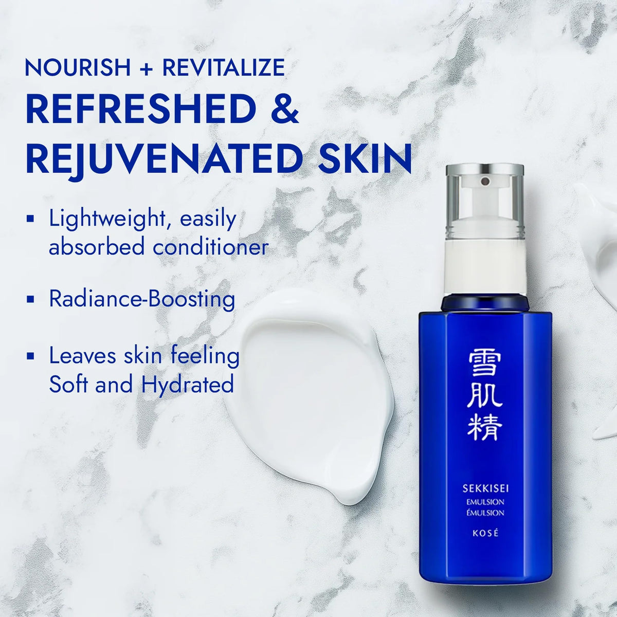 SEKKISEI creamy emulsion texture close-up highlighting lightweight absorbency benefit