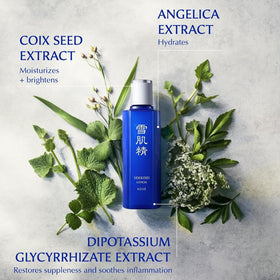 Assorted herbal ingredients used in SEKKISEI lotion showing botanical antioxidants