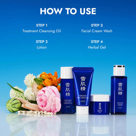 SEKKISEI lotion bottle pouring to depict quick hydration delivery