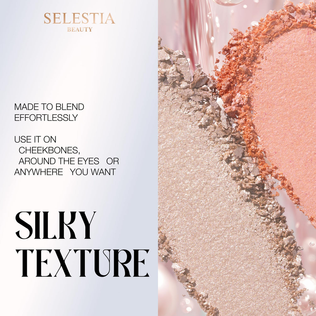SELESTIA BEAUTY close-up on skin highlighting natural luminous finish benefit