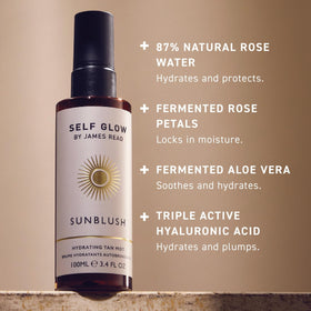 Self Glow by James Read mist applied on hand illustrating buildable color benefit