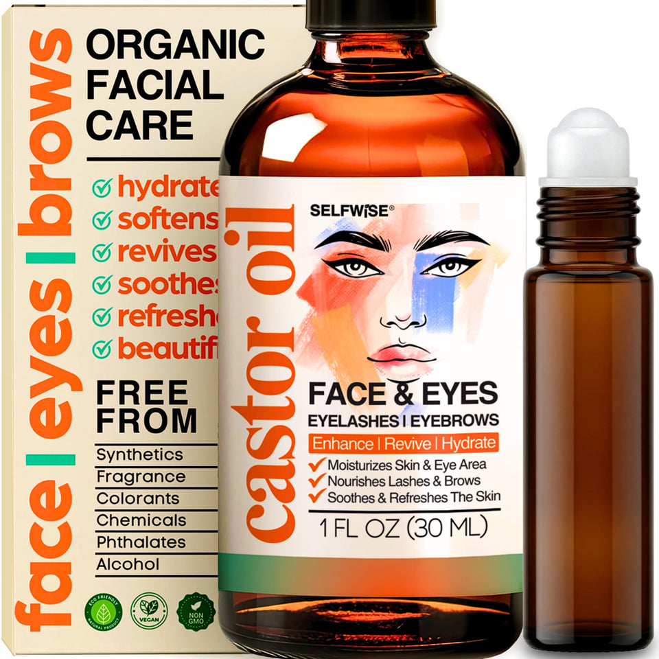 SELFWISE front packaging showing 1oz glass bottle and box, easy‑to‑use benefit