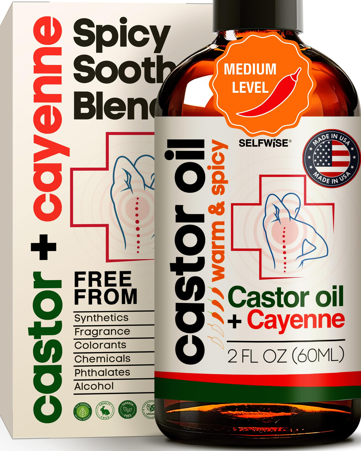 SELFWISE front packaging 2oz bottle showing product and benefit of targeted warmth