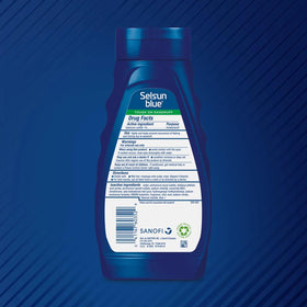 Selsun Blue close-up of shampoo texture with aloe notes, highlights moisturizing feel