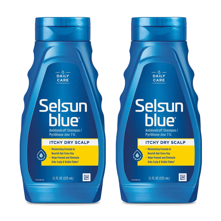 Selsun Blue front packaging shows brand and extra-hydrating benefit