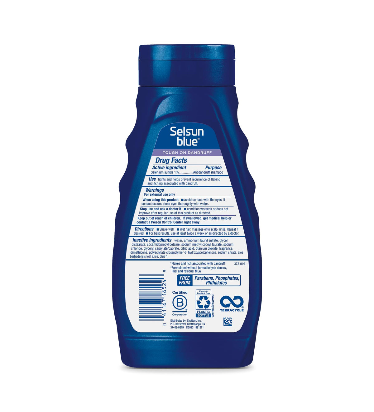 Selsun Blue in-shower use on wet hair illustrating effective flaky scalp cleansing