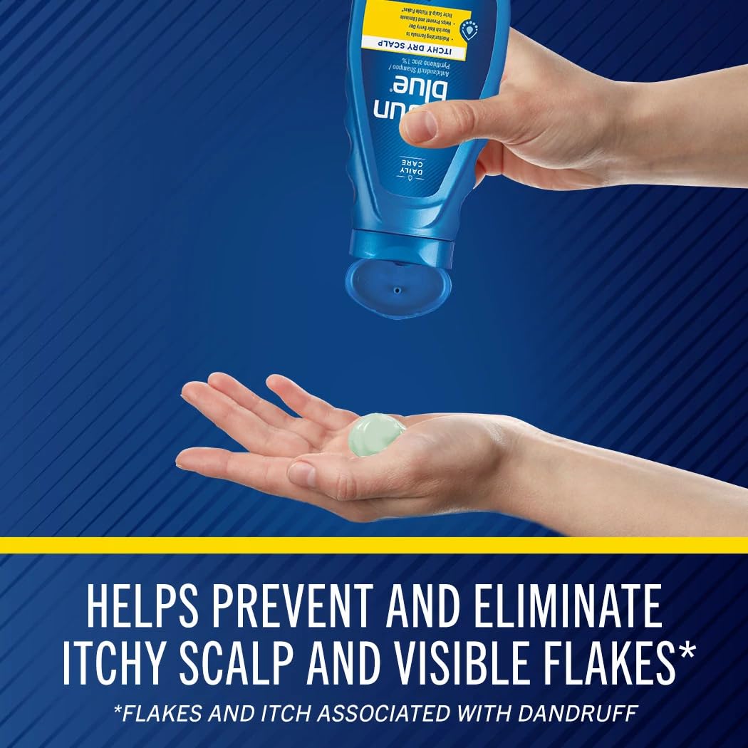 Selsun Blue squeeze bottle in hand demonstrates easy dispensing benefit