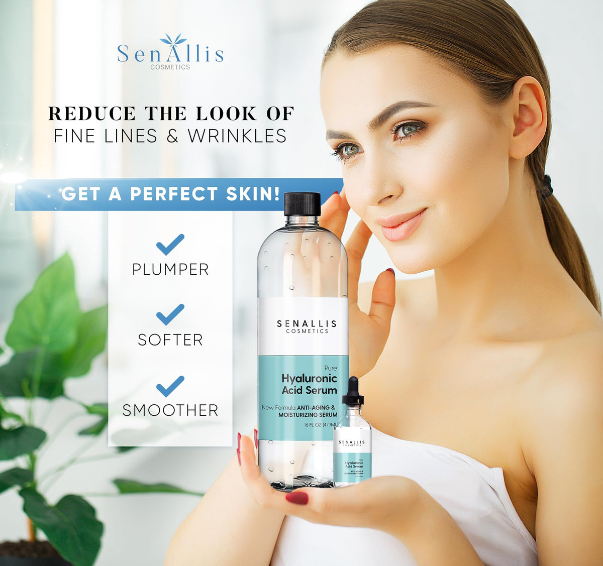 SenAllis hyaluronic serum texture drop on fingertip demonstrating smooth hydration