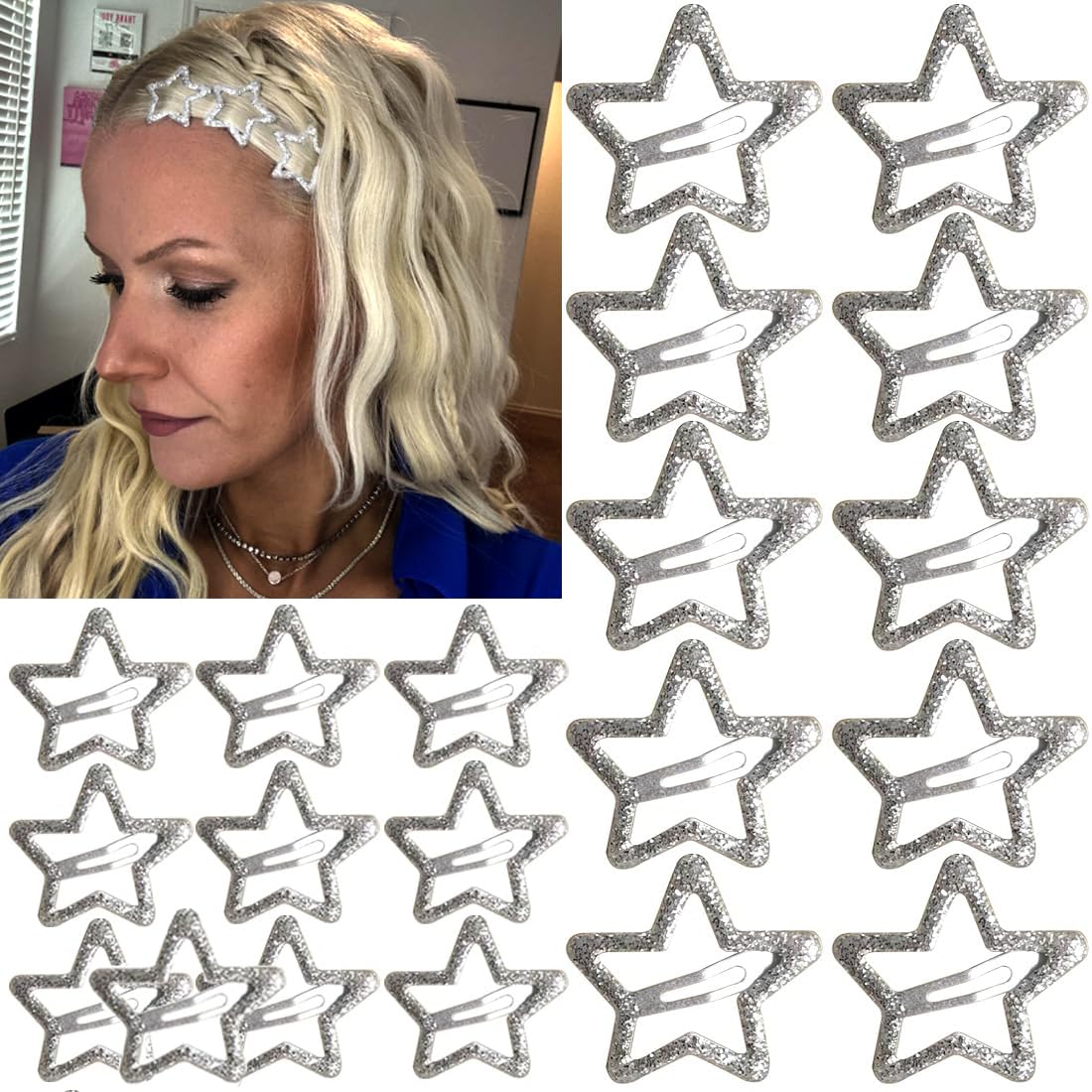 Seneeel front packaging showing 20 star clips and silver finish for easy styling