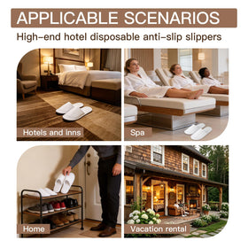 SENJUNSAFE slippers staged in a hotel room, tidy presentation