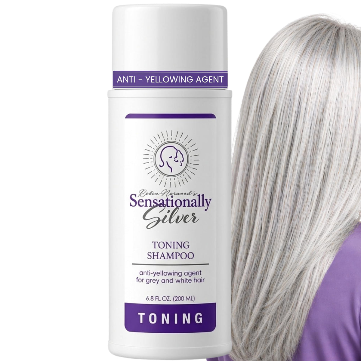 Robin Norwood's Sensationally Silver front bottle showing packaging and size benefit
