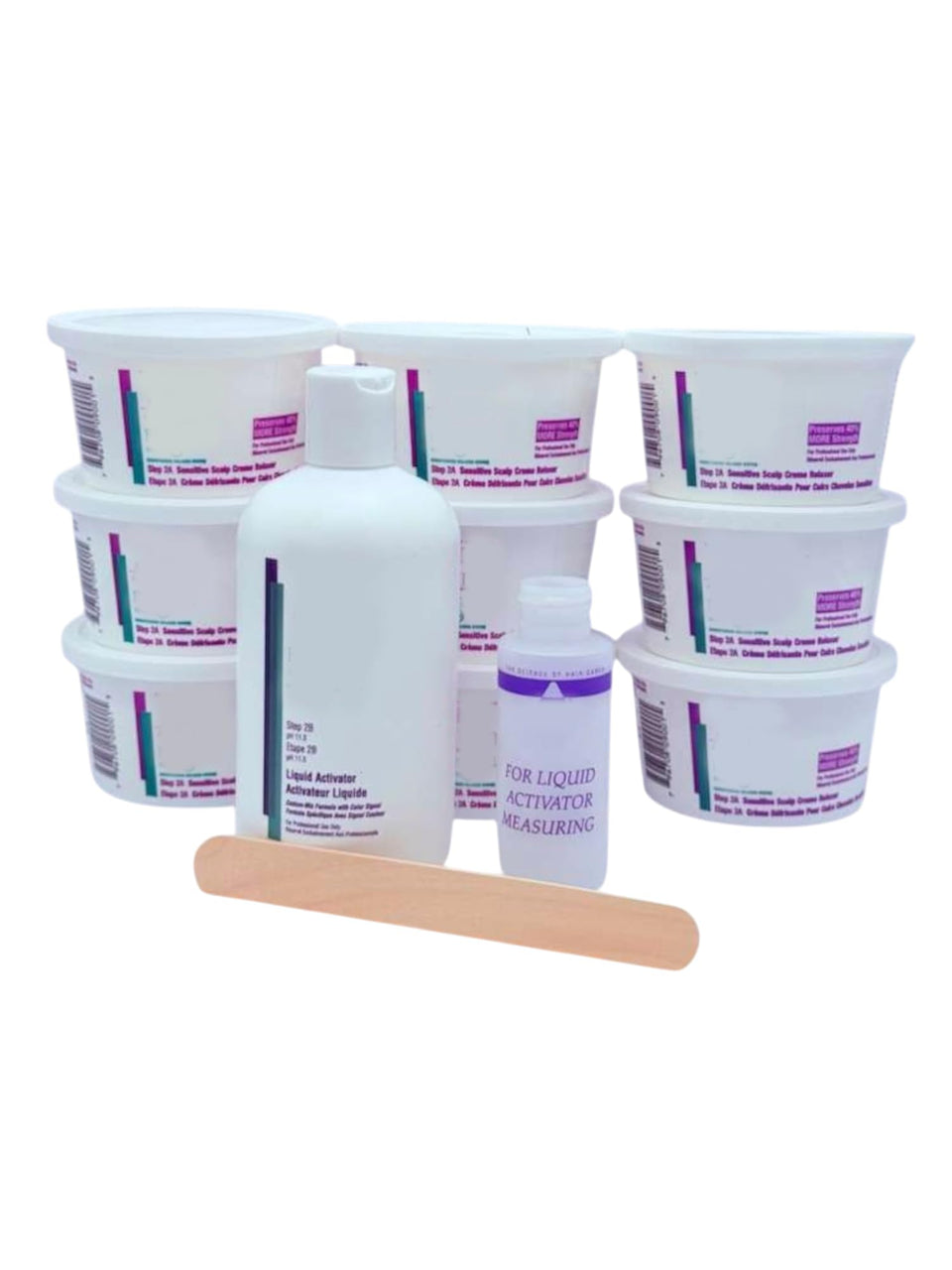 Generic sensitive scalp crème relaxer front jar showing label and kit benefit