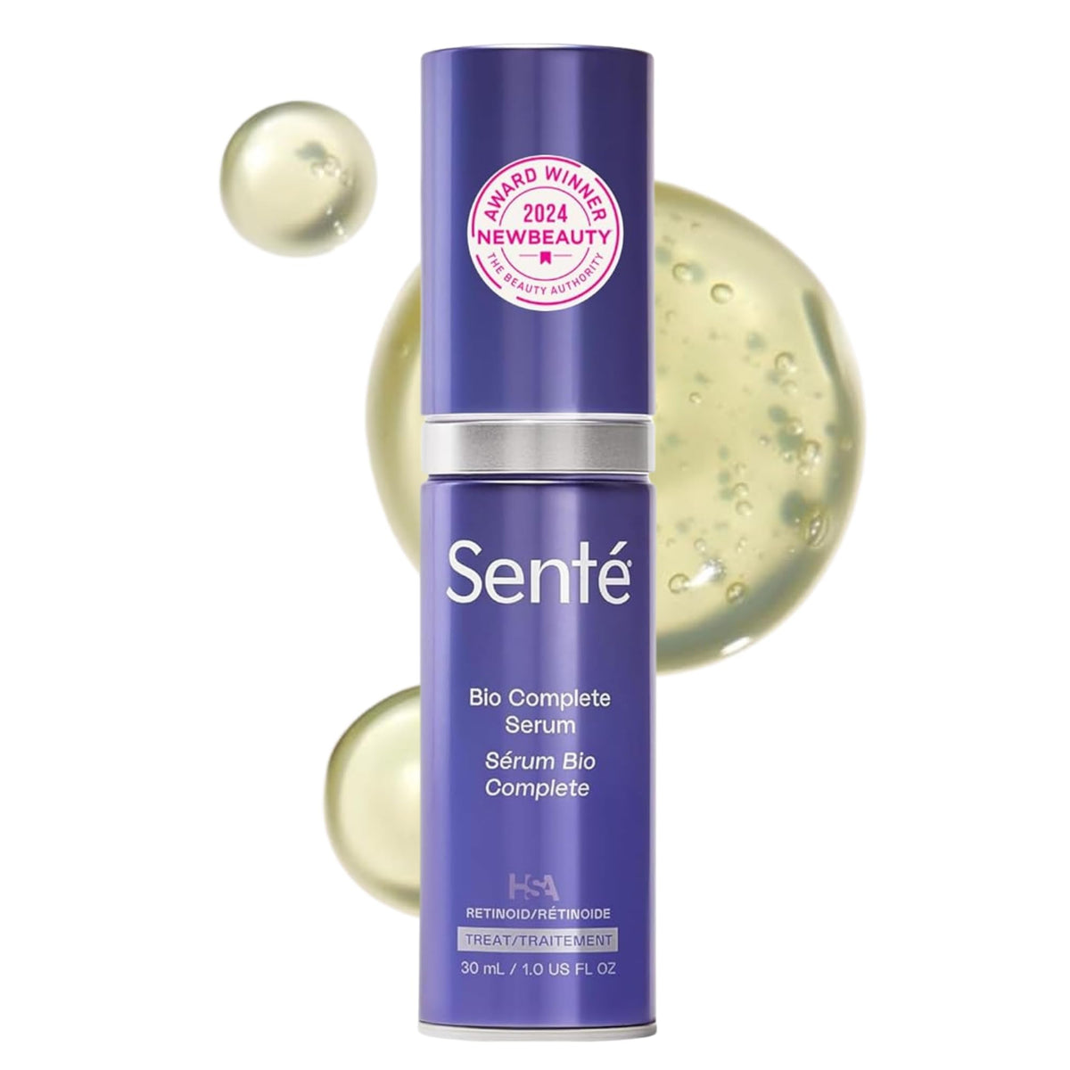 Senté front packaging showing bottle and label for gentle retinoid benefits