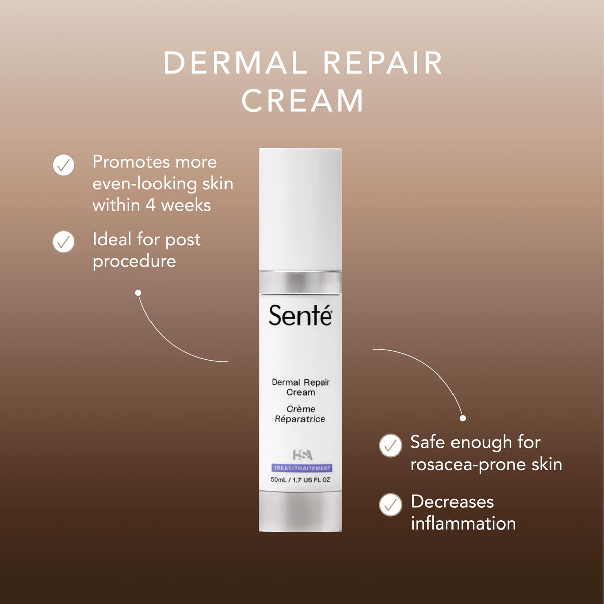 Sente Dermal Repair cream on hand demonstrating lightweight spreadability