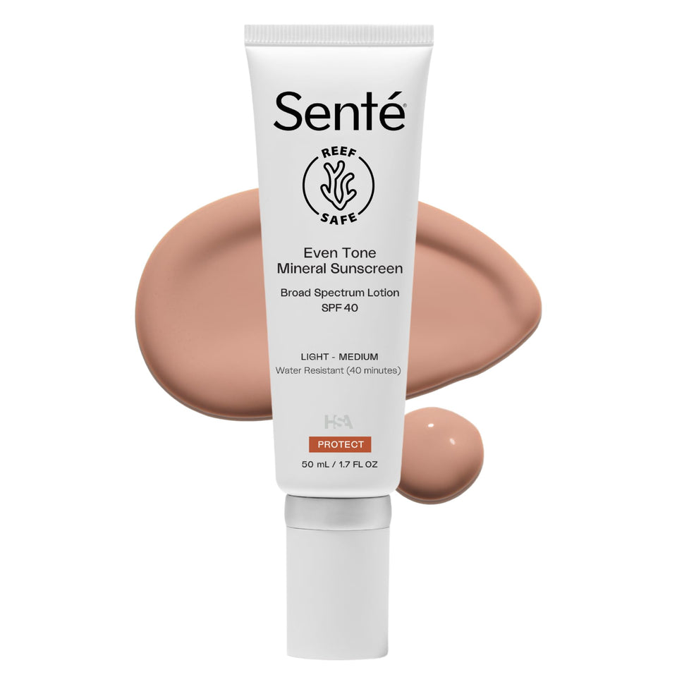 Sente front packaging showing tinted mineral sunscreen and SPF 40 protection benefit