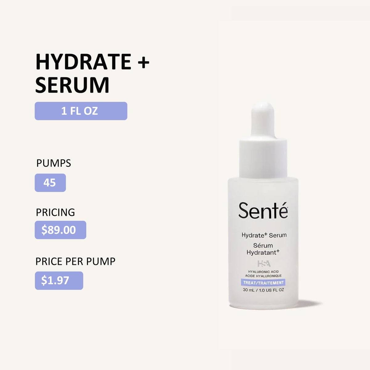 Senté serum texture close-up on fingertips, showing lightweight absorption and hydration