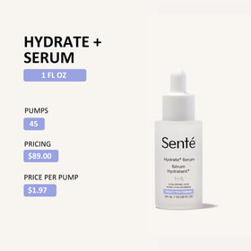 Senté serum texture close-up on fingertips, showing lightweight absorption and hydration