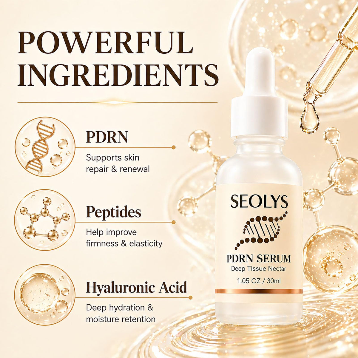 Seolys serum texture drop illustrating lightweight absorbent feel and hydration