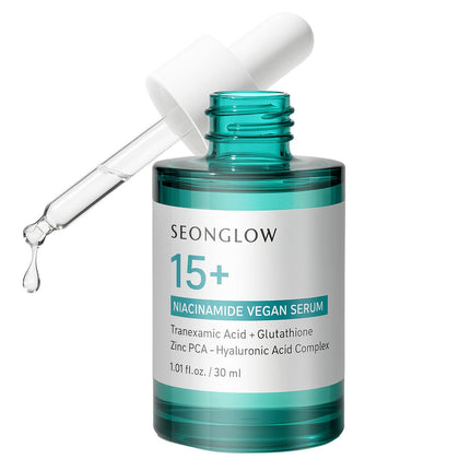 SEONGLOW front bottle on white background showing packaging and cosmetic benefit