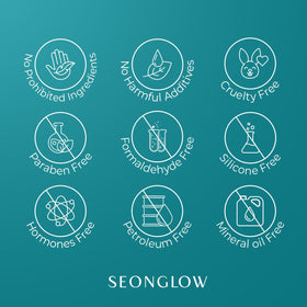 SEONGLOW label close-up listing niacinamide and tranexamic acid for clarity