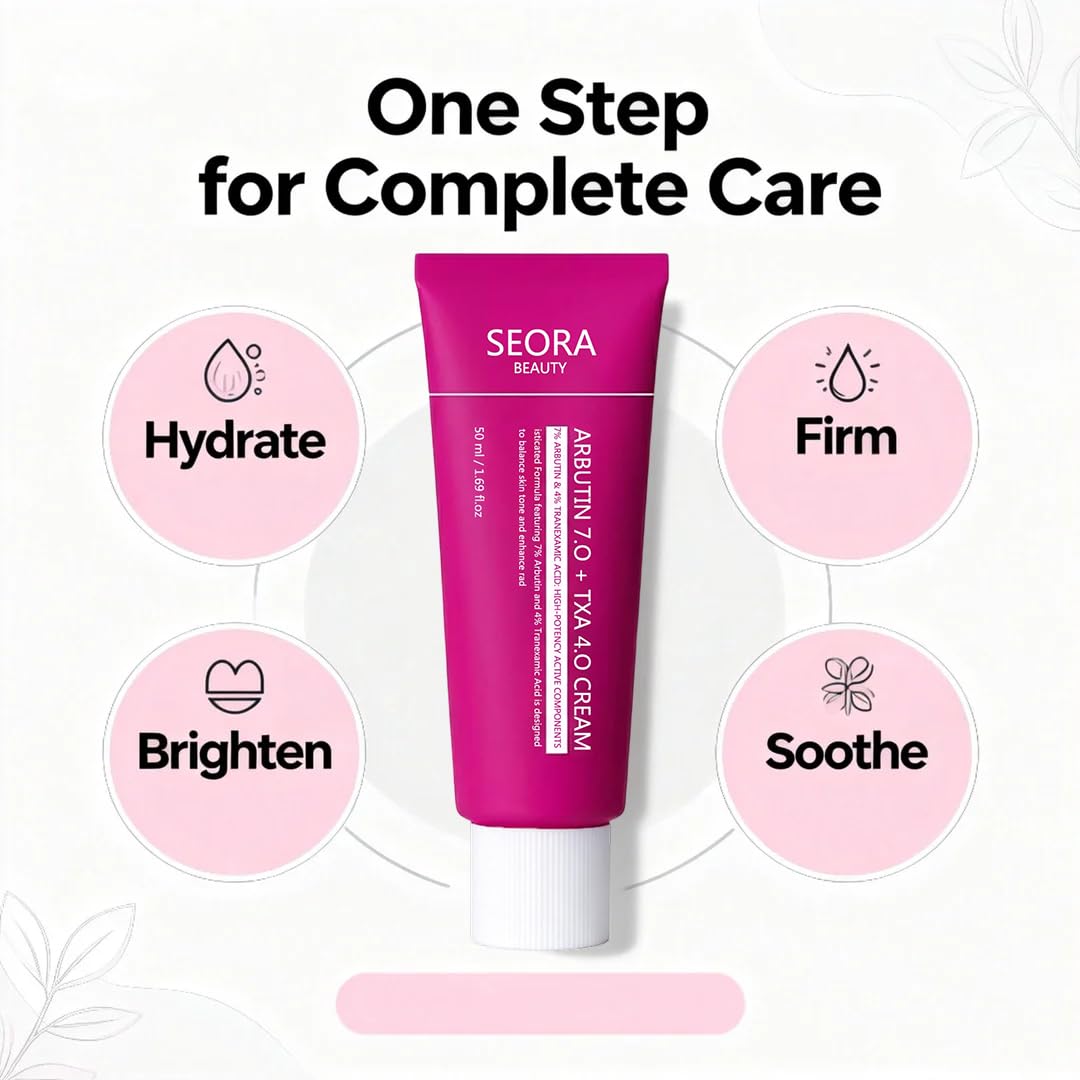 Seora Beauty cream applied to cheek, shows even coverage and quick absorption