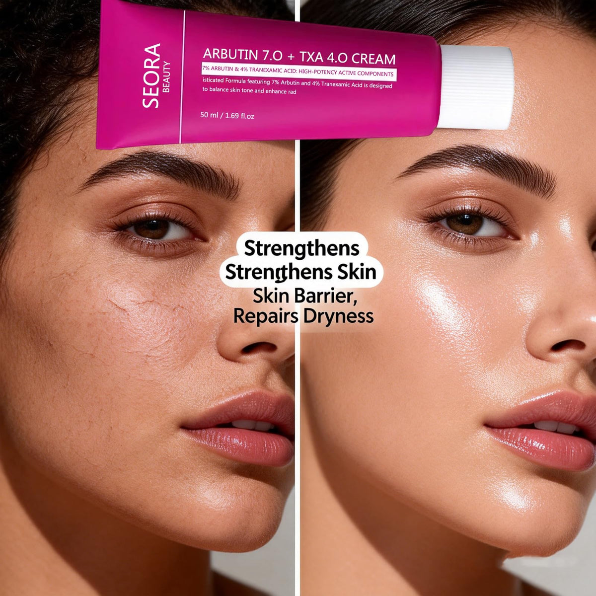 Seora Beauty application on face, demonstrating lightweight layering under makeup
