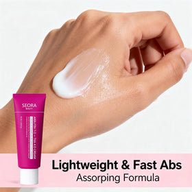 Seora Beauty close-up cream swirl showing rich texture, communicates deep hydration