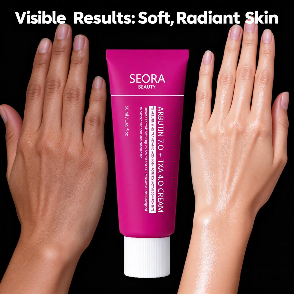 Seora Beauty size next to coin showing 50ml scale for travel convenience