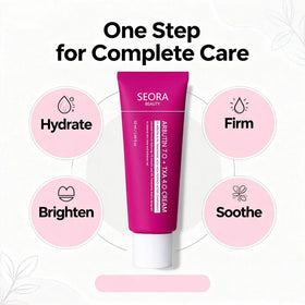 Seora Beauty tube in hand for size comparison showing 1.69 fl oz convenience and portability
