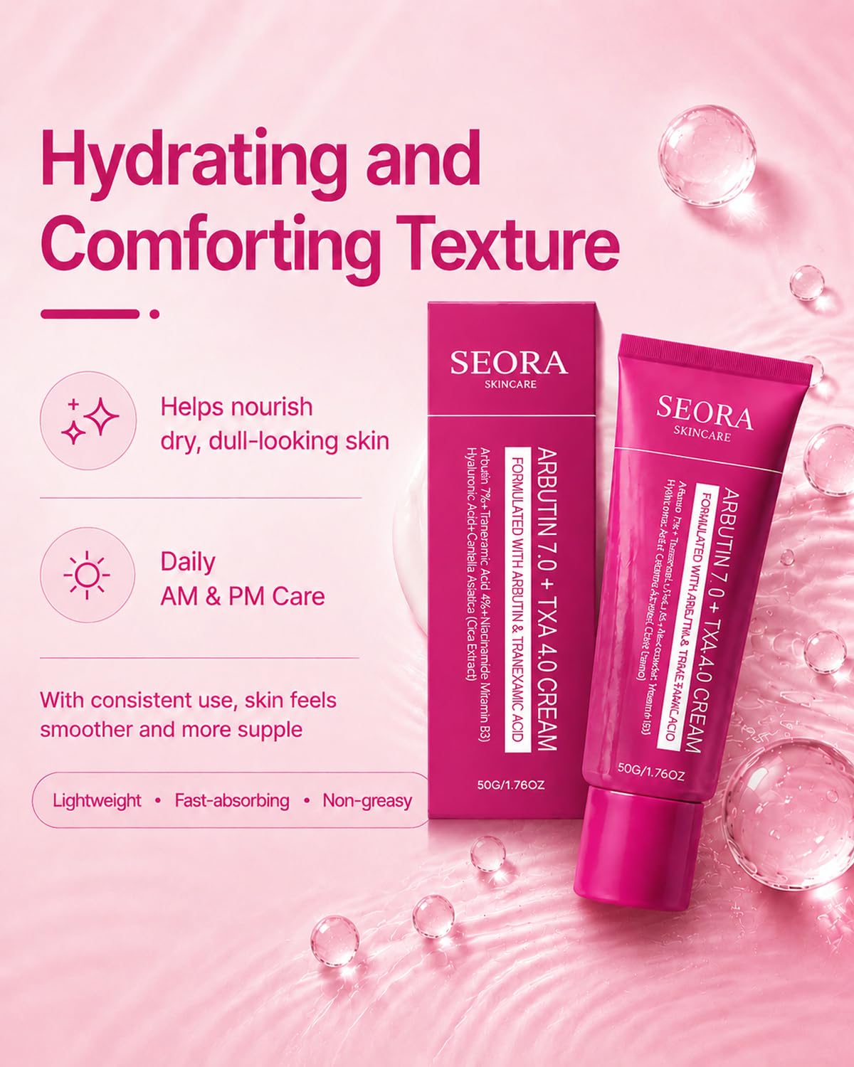 Applying Seora Cream to face to even tone and refine pores