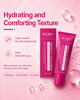 Applying Seora Cream to face to even tone and refine pores