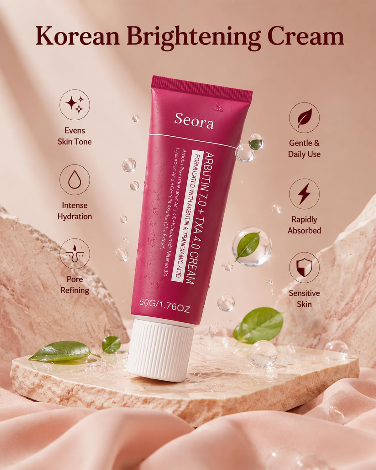 Seora Cream open jar texture emphasizing lightweight cream and easy absorption